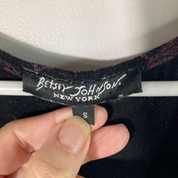 Womens Betsy Johnson Floral Dress Faux Wrap Top Black Red Knit S Viscose Spandex - Picture 8 of 10